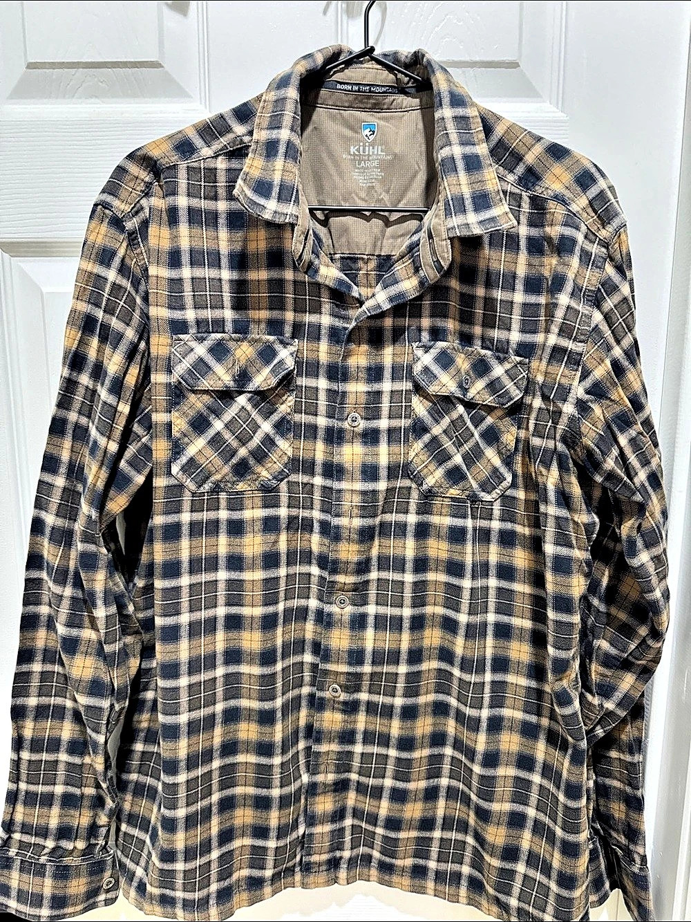 Kuhl Dillingr Flannel Long Sleeve Shirt Plaid Blue & Brown Large